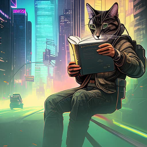 nvinkpunk Realistic image of a cat wearing headphones and reading glasses while riding a bus., wallpaper hyperrealistic, full body, detailed clothing, highly detailed, cinematic lighting, stunningly beautiful, intricate, sharp focus, f/1. 8, 85mm, (centered image composition), (professionally color graded), ((bright soft diffused light)), volumetric fog, trending on instagram, trending on tumblr, HDR 4K, 8K