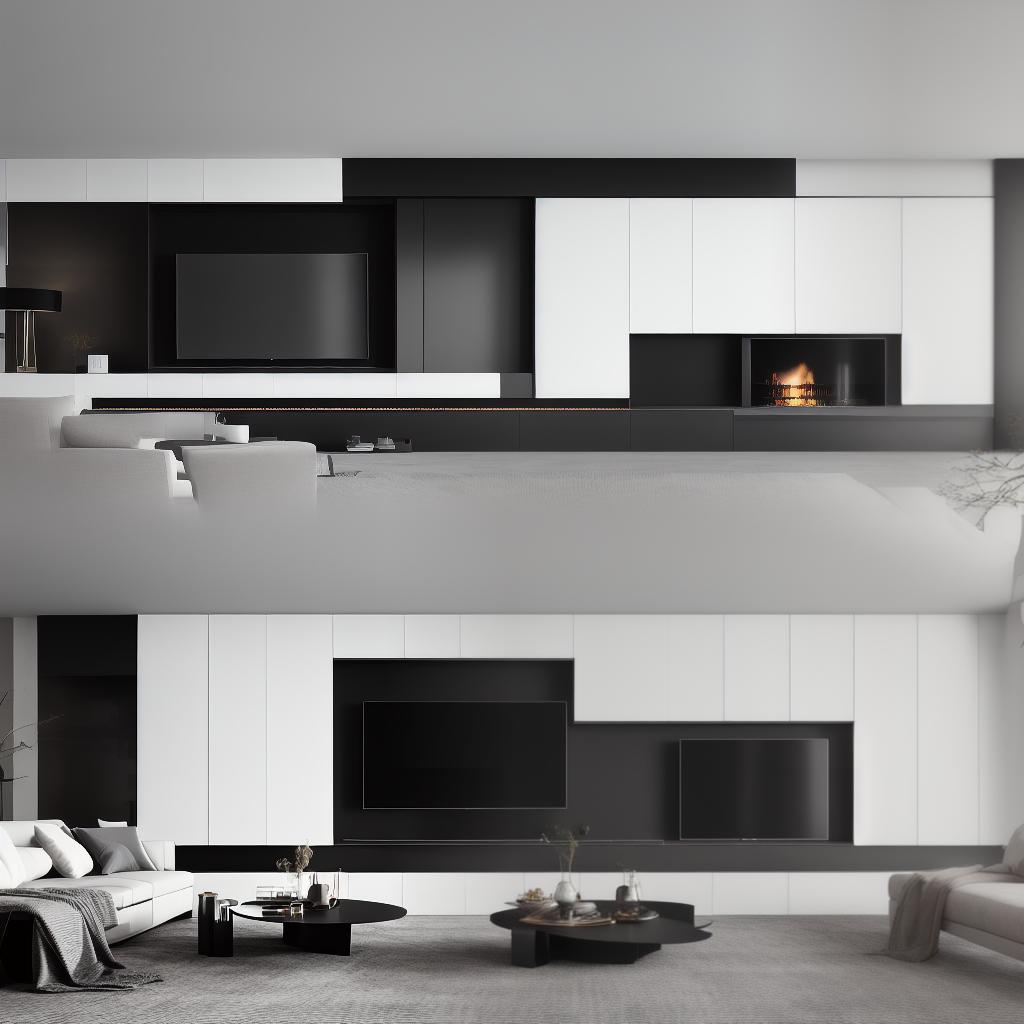  High end modern living room with white leather couch and a large flat screen tv mounted on the wall, brutalist architecture mixed with modern/ futuristic minimal design, 8k 3D ArchVis render hyperrealistic, full body, detailed clothing, highly detailed, cinematic lighting, stunningly beautiful, intricate, sharp focus, f/1. 8, 85mm, (centered image composition), (professionally color graded), ((bright soft diffused light)), volumetric fog, trending on instagram, trending on tumblr, HDR 4K, 8K