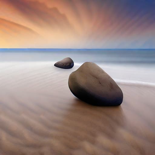  Couple of rocks sitting on top of a sandy beach