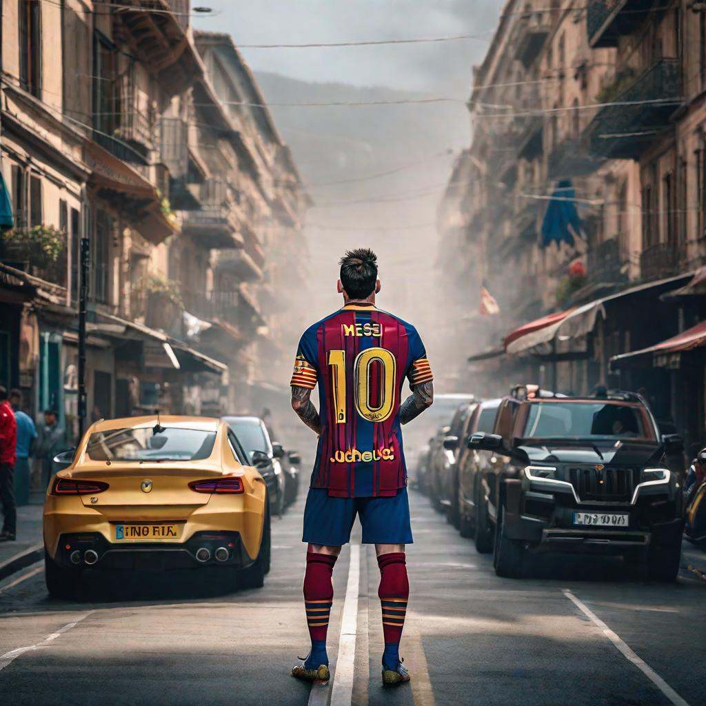  Lionel messi hyperrealistic, full body, detailed clothing, highly detailed, cinematic lighting, stunningly beautiful, intricate, sharp focus, f/1. 8, 85mm, (centered image composition), (professionally color graded), ((bright soft diffused light)), volumetric fog, trending on instagram, trending on tumblr, HDR 4K, 8K