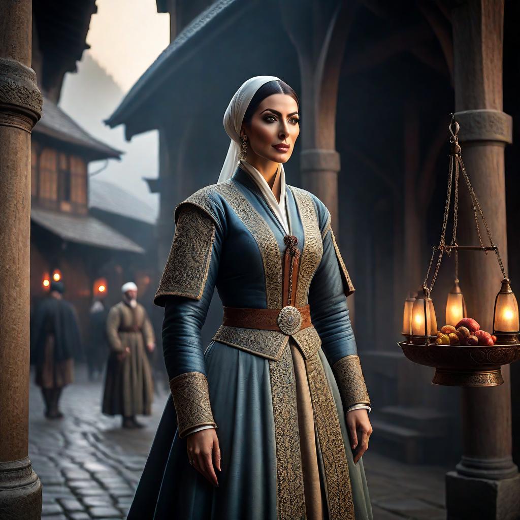  Bursa in the 14th century hyperrealistic, full body, detailed clothing, highly detailed, cinematic lighting, stunningly beautiful, intricate, sharp focus, f/1. 8, 85mm, (centered image composition), (professionally color graded), ((bright soft diffused light)), volumetric fog, trending on instagram, trending on tumblr, HDR 4K, 8K