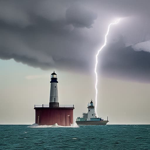  Flying sperm whale above cape May lighthouse and the concrete ship being struck by lightning