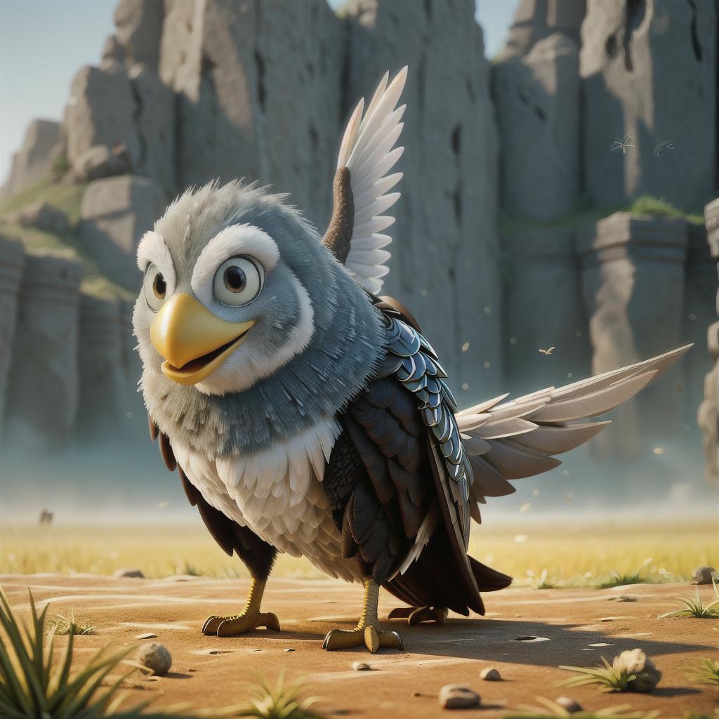  A bird in a field wearing an armor and fighting with a sword with another bird hyperrealistic, full body, detailed clothing, highly detailed, cinematic lighting, stunningly beautiful, intricate, sharp focus, f/1. 8, 85mm, (centered image composition), (professionally color graded), ((bright soft diffused light)), volumetric fog, trending on instagram, trending on tumblr, HDR 4K, 8K