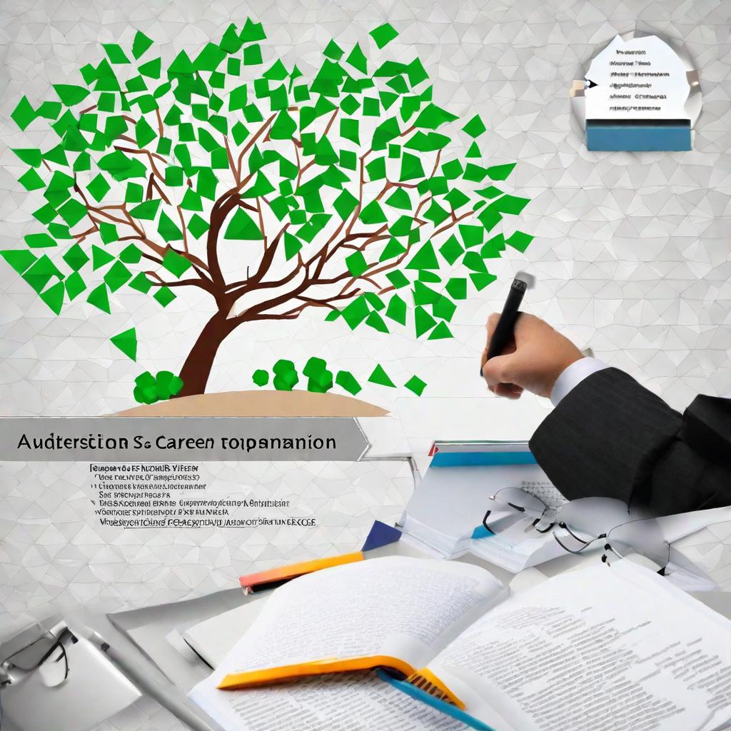  Masterpiece, best quality, draw a career planning mind map, tree diagram requirements, professional direction for audit professional, comprehensive content, written in college students as the background