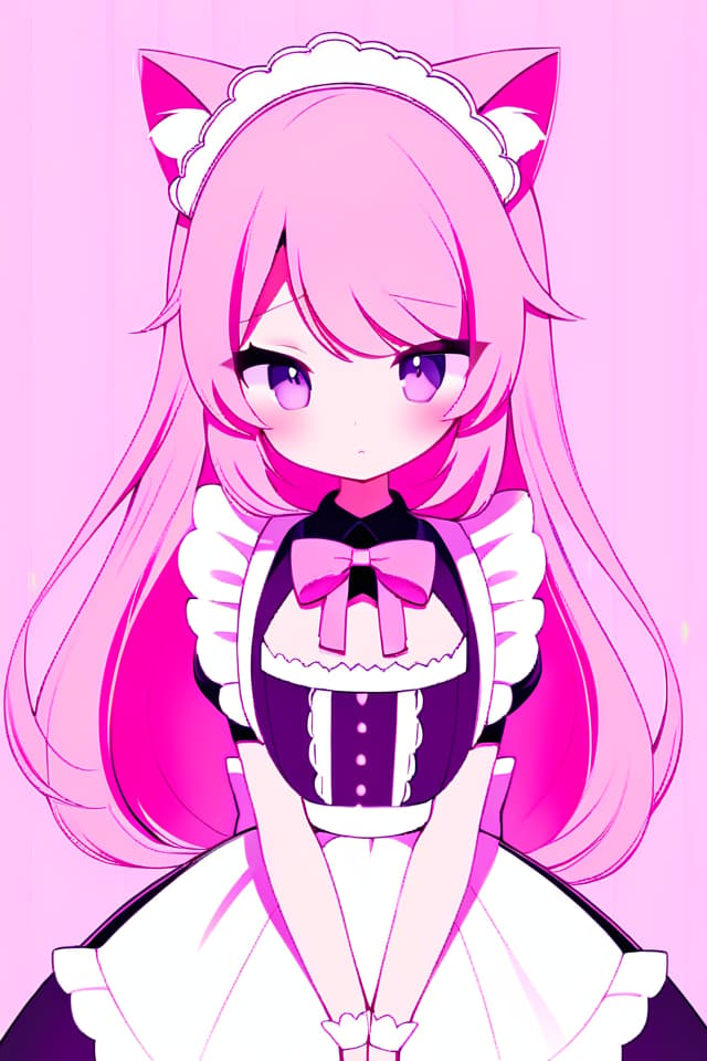  Girl Half Twin Pink Hair Maid Clothes Cat Ear