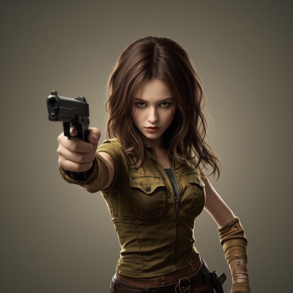  good quality, high quality, girl with gun