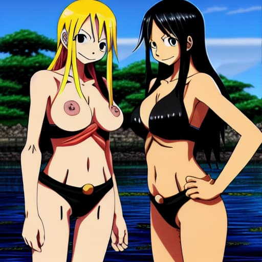  Nami and robin from one piece anime looming for their missing clothes