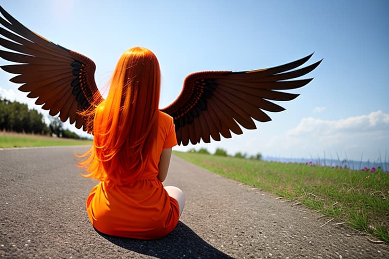  ,orange hair,princess,wings