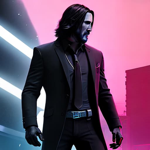 nvinkpunk extreme details, John Wick with a pistol in his right hand, he is wearing a suit, the moon is the only source of light, it’s raining, his face is grim, full body shot hyperrealistic, full body, detailed clothing, highly detailed, cinematic lighting, stunningly beautiful, intricate, sharp focus, f/1. 8, 85mm, (centered image composition), (professionally color graded), ((bright soft diffused light)), volumetric fog, trending on instagram, trending on tumblr, HDR 4K, 8K