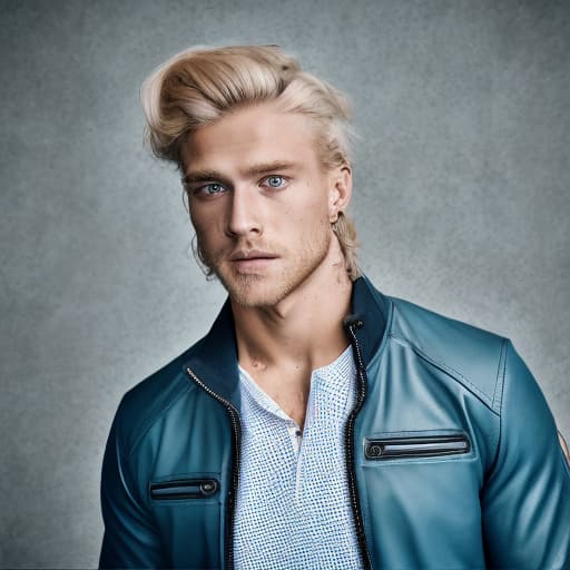 portrait+ style Swedish queer fitness model blonde hunk dude face