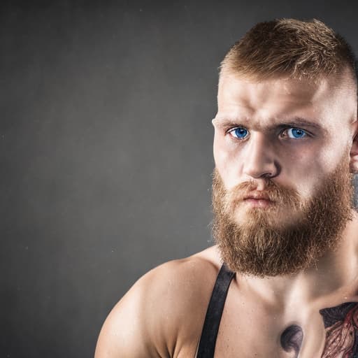 portrait+ style Russian MMA artist queer blonde hunk dude face