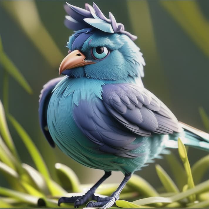  A blue bird in a field hyperrealistic, full body, detailed clothing, highly detailed, cinematic lighting, stunningly beautiful, intricate, sharp focus, f/1. 8, 85mm, (centered image composition), (professionally color graded), ((bright soft diffused light)), volumetric fog, trending on instagram, trending on tumblr, HDR 4K, 8K