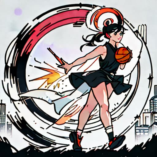  anime girl black hair bright dark brown eyes red and white basketball uniform with the number 18 and the name Nicky white and black shoes Have your hair in a medium high ponytail with two strands on the sides of your ears, have a basketball and look full body Pastel Palette, Da Vinci's Dreams, Picasso's , Sunrise Splendors, Floral Fantasy, Mystical Moonscapes, Urban Nature, Crystal Clear, Cinematic hyperrealistic, full body, detailed clothing, highly detailed, cinematic lighting, stunningly beautiful, intricate, sharp focus, f/1. 8, 85mm, (centered image composition), (professionally color graded), ((bright soft diffused light)), volumetric fog, trending on instagram, trending on tumblr, HDR 4K, 8K