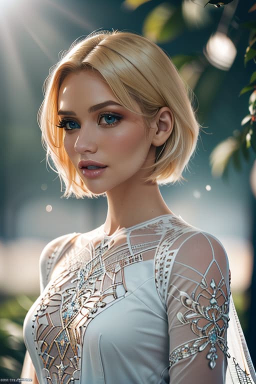  1girl,blonde short hair,straight hair,upper body shot,blonde,happy hyperrealistic, full body, detailed clothing, highly detailed, cinematic lighting, stunningly beautiful, intricate, sharp focus, f/1. 8, 85mm, (centered image composition), (professionally color graded), ((bright soft diffused light)), volumetric fog, trending on instagram, trending on tumblr, HDR 4K, 8K