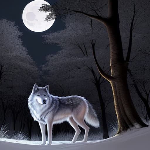  bosque nocturno con luna llena y wolf