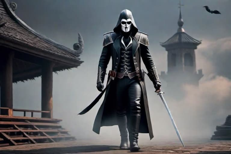  slender vampire hunter with leather helmet and mask hyperrealistic, full body, detailed clothing, highly detailed, cinematic lighting, stunningly beautiful, intricate, sharp focus, f/1. 8, 85mm, (centered image composition), (professionally color graded), ((bright soft diffused light)), volumetric fog, trending on instagram, trending on tumblr, HDR 4K, 8K