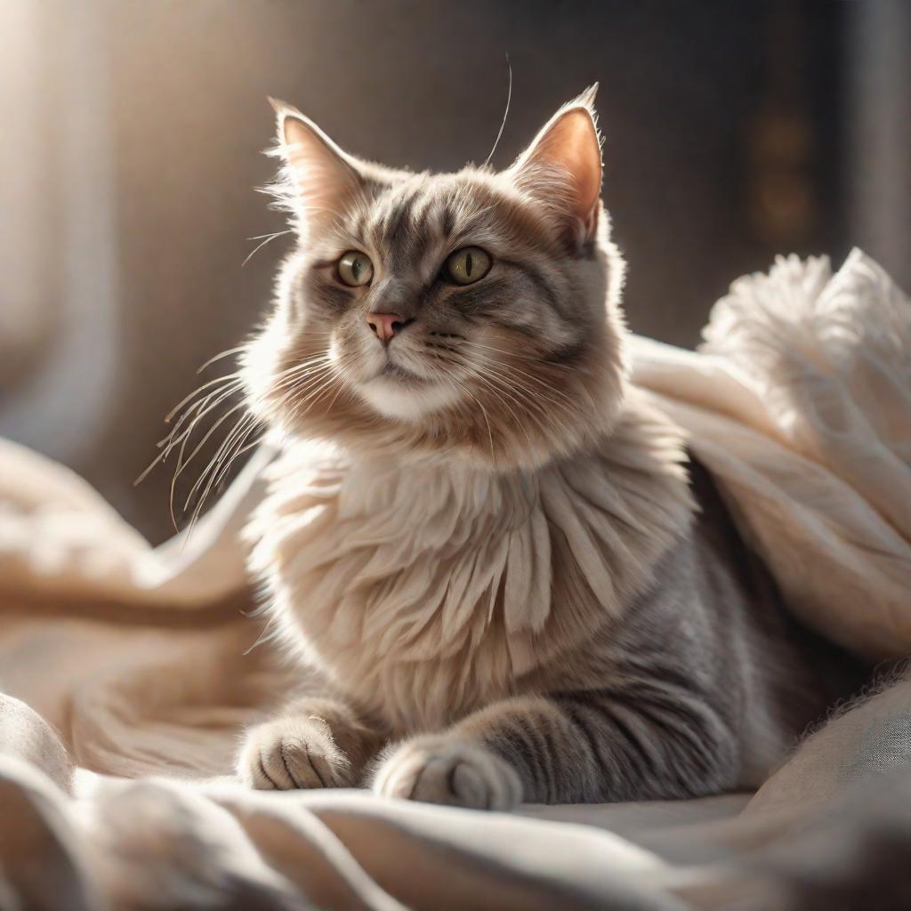  Cat flying hyperrealistic, full body, detailed clothing, highly detailed, cinematic lighting, stunningly beautiful, intricate, sharp focus, f/1. 8, 85mm, (centered image composition), (professionally color graded), ((bright soft diffused light)), volumetric fog, trending on instagram, trending on tumblr, HDR 4K, 8K