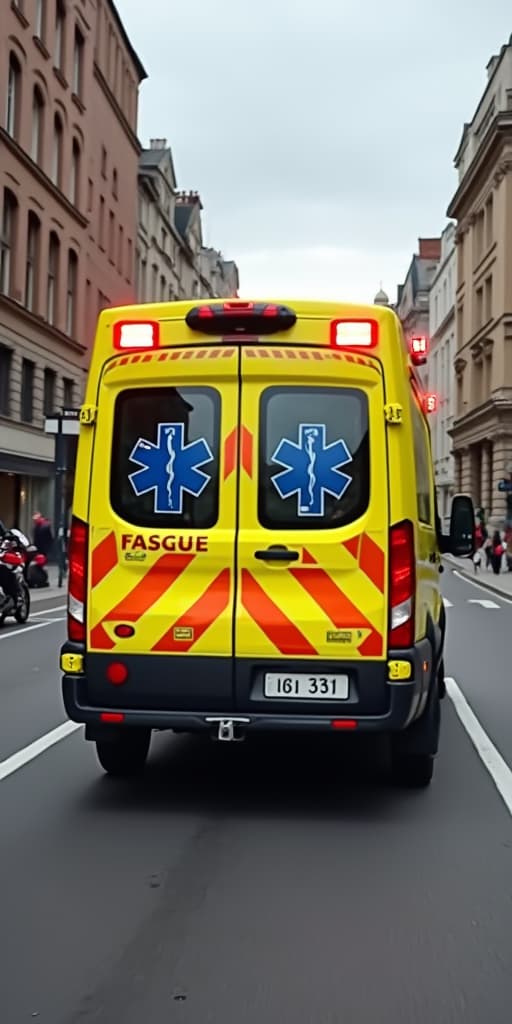  good quality, high quality, emergency medical response: yellow ambulance in action for urgent rescue and assistance on the streets