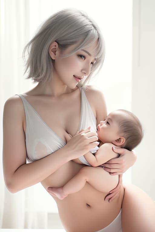  Breastfeeding Beauty Beauty Short Hair Light Silver Hair Breastful Breast Breasts Nice Smile, (Masterpiece, BestQuality:1.3), (ultra detailed:1.2), (hyperrealistic:1.3), (RAW photo:1.2),High detail RAW color photo, professional photograph, (Photorealistic:1.4), (realistic:1.4), ,professional lighting, (japanese), beautiful face, (realistic face)