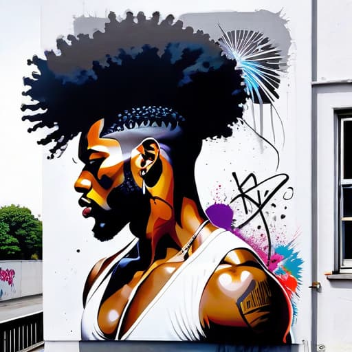  painting of graffiti Black man face, side view, voluminous afro hairstyle,clear Hair detailed, color painting, graffiti style, ((white background)),High Quality,Highly detailed,street art, vibrant, urban, detailed, tag, mural hyperrealistic, full body, detailed clothing, highly detailed, cinematic lighting, stunningly beautiful, intricate, sharp focus, f/1. 8, 85mm, (centered image composition), (professionally color graded), ((bright soft diffused light)), volumetric fog, trending on instagram, trending on tumblr, HDR 4K, 8K