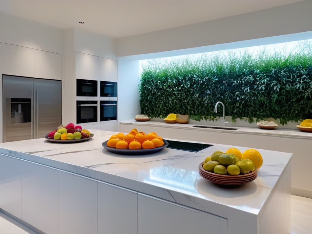  An ultradetailed image of a serene, modern kitchen with sleek countertops, stateoftheart appliances, and an array of colorful exotic fruits and spices neatly arranged on a marble island. The soft natural light streaming in through large windows highlights the intricate details of the ingredients, casting gentle shadows on the immaculate surfaces. The minimalist design of the kitchen exudes an air of sophistication and culinary inspiration, inviting the viewer to embark on a global baking adventure. hyperrealistic, full body, detailed clothing, highly detailed, cinematic lighting, stunningly beautiful, intricate, sharp focus, f/1. 8, 85mm, (centered image composition), (professionally color graded), ((bright soft diffused light)), volumetric fog, trending on instagram, trending on tumblr, HDR 4K, 8K