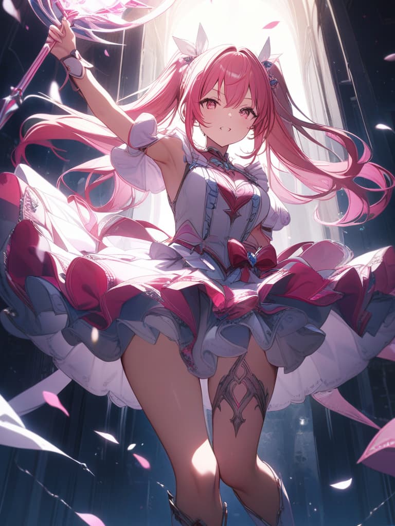  Magical Girl, Pink, Twin Tail, Pop, Pretty Cure, Boys, the whole body, masterpiece, best quality,8k,ultra detailed,high resolution,an extremely delicate and beautiful,hyper detail