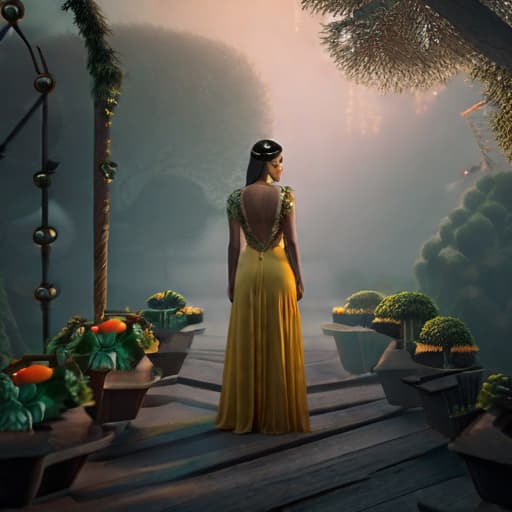  "Depict a scene in which a character named Rina is holding a magical stone up to an apple tree. Capture the anticipation and excitement evident on Rina's face. The rest of the garden appears tranquil, punctuated by the distant chirping of birds.", best quality, very detailed, high resolution, sharp, sharp image, extremely detailed, 4k, 8k hyperrealistic, full body, detailed clothing, highly detailed, cinematic lighting, stunningly beautiful, intricate, sharp focus, f/1. 8, 85mm, (centered image composition), (professionally color graded), ((bright soft diffused light)), volumetric fog, trending on instagram, trending on tumblr, HDR 4K, 8K