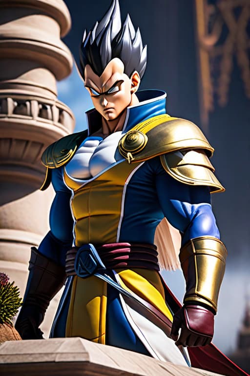  Vegeta in the style of assassin’s creed hyperrealistic, full body, detailed clothing, highly detailed, cinematic lighting, stunningly beautiful, intricate, sharp focus, f/1. 8, 85mm, (centered image composition), (professionally color graded), ((bright soft diffused light)), volumetric fog, trending on instagram, trending on tumblr, HDR 4K, 8K