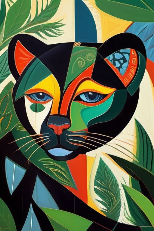  Abstract art, Picasso style, jungle panther