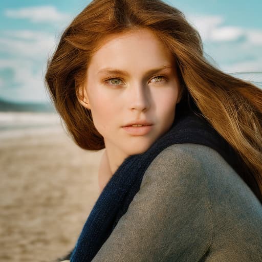 portrait+ style  on beach photo realistic