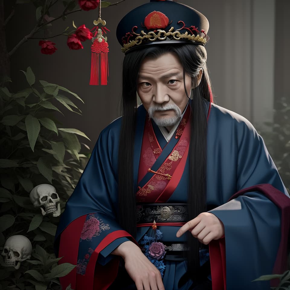  Chinese fairy style, old man, necromancer, controlling zombies, Hanfu