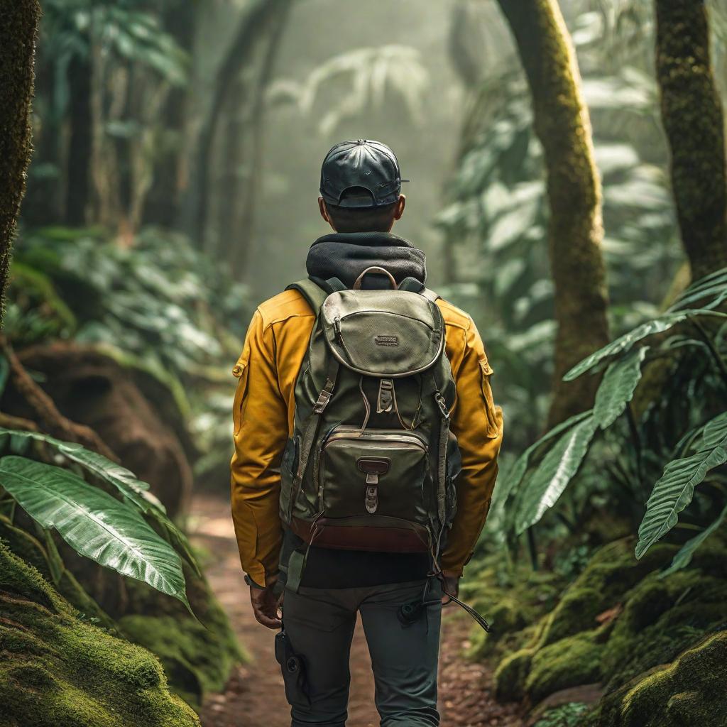  Imagen de niño con mochila en una selva mística hyperrealistic, full body, detailed clothing, highly detailed, cinematic lighting, stunningly beautiful, intricate, sharp focus, f/1. 8, 85mm, (centered image composition), (professionally color graded), ((bright soft diffused light)), volumetric fog, trending on instagram, trending on tumblr, HDR 4K, 8K