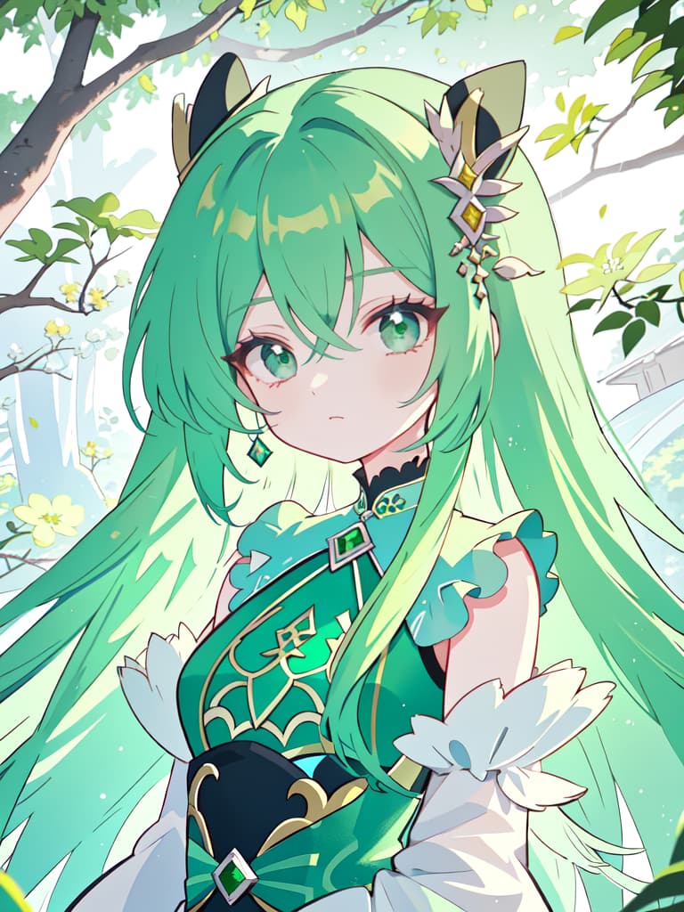  Jade green hair character, masterpiece, best quality,8k,ultra detailed,high resolution,an extremely delicate and beautiful,hyper detail