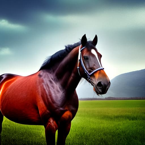  a horse hyperrealistic, full body, detailed clothing, highly detailed, cinematic lighting, stunningly beautiful, intricate, sharp focus, f/1. 8, 85mm, (centered image composition), (professionally color graded), ((bright soft diffused light)), volumetric fog, trending on instagram, trending on tumblr, HDR 4K, 8K