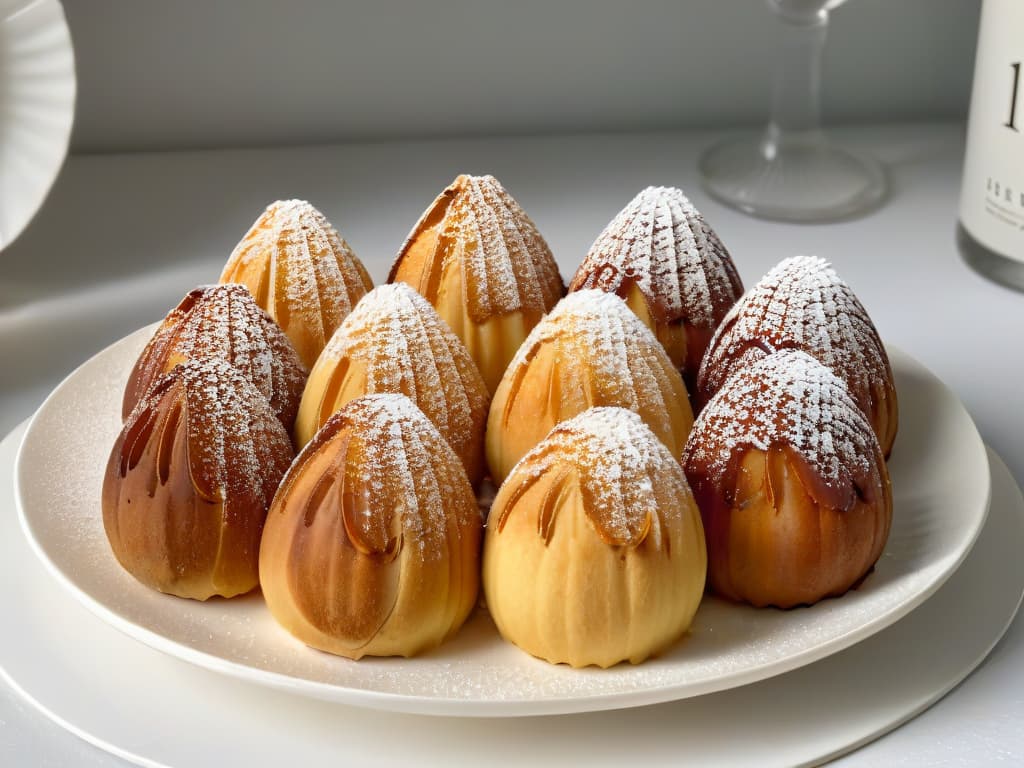  An ultradetailed, 8k image of a perfectly goldenbrown batch of madeleines arranged on a sleek, modern white platter, dusted with a light sprinkle of powdered sugar. The madeleines are delicately scalloped, with a tantalizing aroma wafting upwards, captured in exquisite detail that showcases the fine texture of the cakes and the glistening sheen on their surfaces. The lighting is soft and elegant, emphasizing the allure of these French delicacies and evoking a sense of culinary perfection. hyperrealistic, full body, detailed clothing, highly detailed, cinematic lighting, stunningly beautiful, intricate, sharp focus, f/1. 8, 85mm, (centered image composition), (professionally color graded), ((bright soft diffused light)), volumetric fog, trending on instagram, trending on tumblr, HDR 4K, 8K