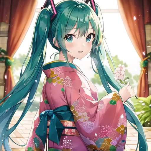  master piece , best quality,Miku Hatsune in Kimono