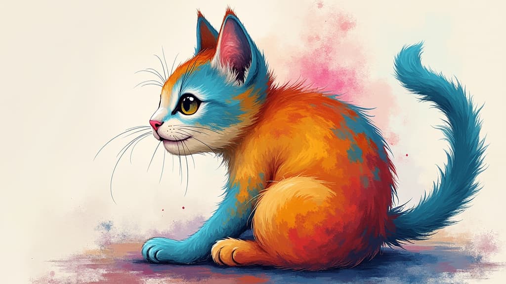  good quality, high quality, the colorful cat artwork shows the cat's side profile and lively expression.