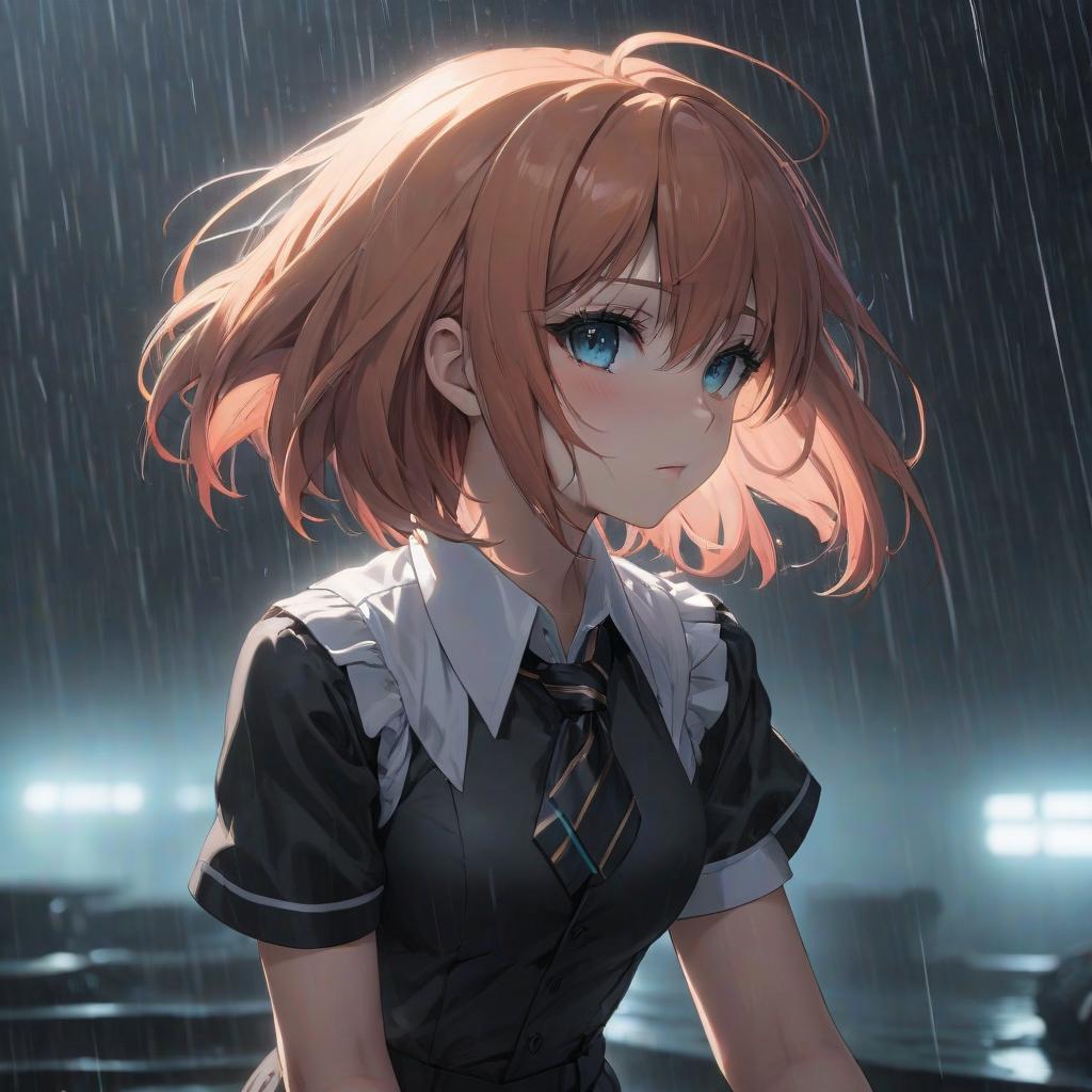  score 9, score 8 up, score 7 up, source anime, portrait, 1girl, hskdmnd, crystal hair, colored eyelashes, multicolored hair, short hair, black shirt, puffy short sleeves, collared shirt, black necktie, white elbow gloves, looking at viewer, expressionless, dark background, rain, cinematic light hyperrealistic, full body, detailed clothing, highly detailed, cinematic lighting, stunningly beautiful, intricate, sharp focus, f/1. 8, 85mm, (centered image composition), (professionally color graded), ((bright soft diffused light)), volumetric fog, trending on instagram, trending on tumblr, HDR 4K, 8K