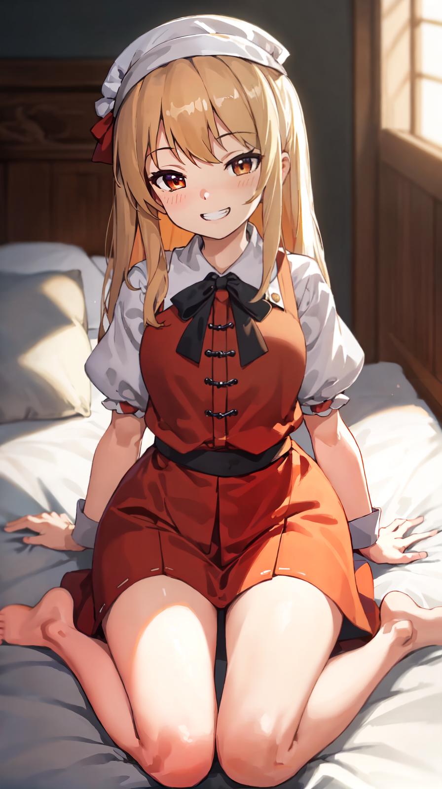  master piece , best quality,best quality ,, trembling with ual , face , grin smug, , line, full body, sagging s ,bed sit astride , oil, large , 東方project(博麗霊夢)