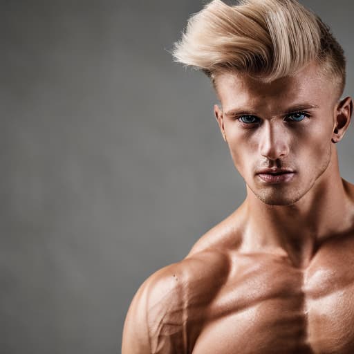 portrait+ style Russian queer fitness model blonde hunk dude face