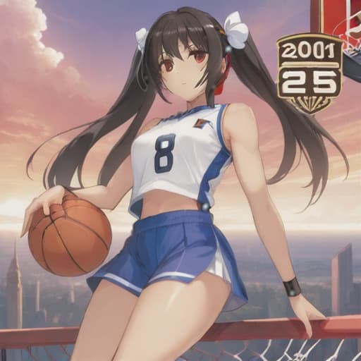  anime girl black hair bright dark brown eyes red and white basketball uniform with the number 18 and the name Nicky white and black shoes Have your hair in a medium high ponytail with two strands on the sides of your ears, have a basketball and look full body Pastel Palette, Da Vinci's Dreams, Picasso's , Sunrise Splendors, Floral Fantasy, Mystical Moonscapes, Urban Nature, Crystal Clear, Cinematic hyperrealistic, full body, detailed clothing, highly detailed, cinematic lighting, stunningly beautiful, intricate, sharp focus, f/1. 8, 85mm, (centered image composition), (professionally color graded), ((bright soft diffused light)), volumetric fog, trending on instagram, trending on tumblr, HDR 4K, 8K