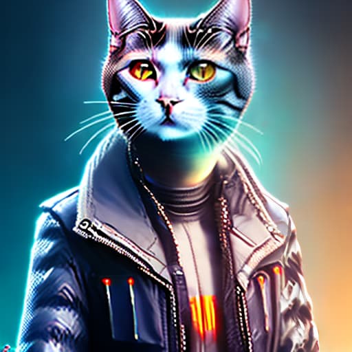 mdjrny-v4 style cyberpunk cat character concept art