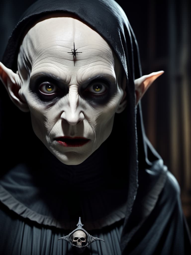  horror-themed female Nosferatu, (excellent quality, 4k, hq texture, hdr, detailed) . eerie, unsettling, dark, spooky, suspenseful, grim, highly detailed