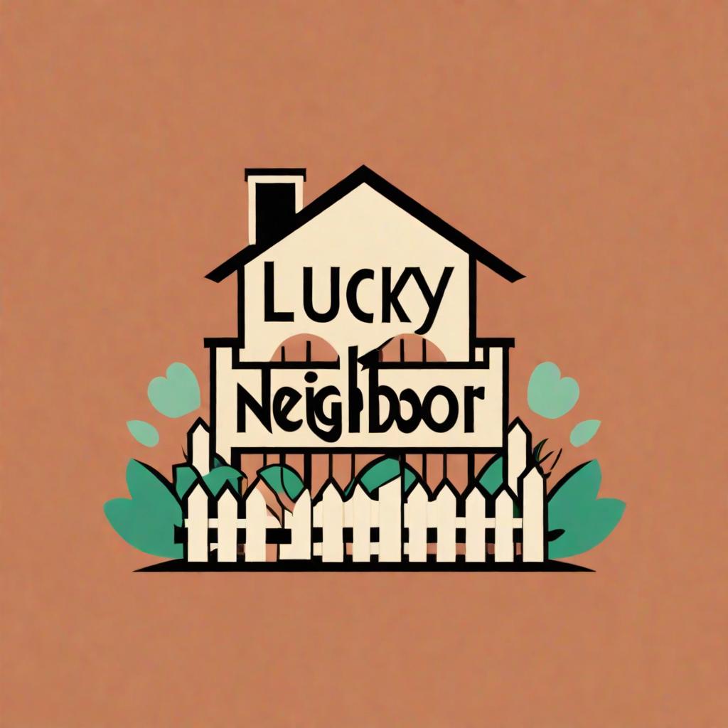 Create a logo, with a small unique graphic that shows a house with a picket fence that spells out the text "Lucky" with the text "Neighbor" behind it