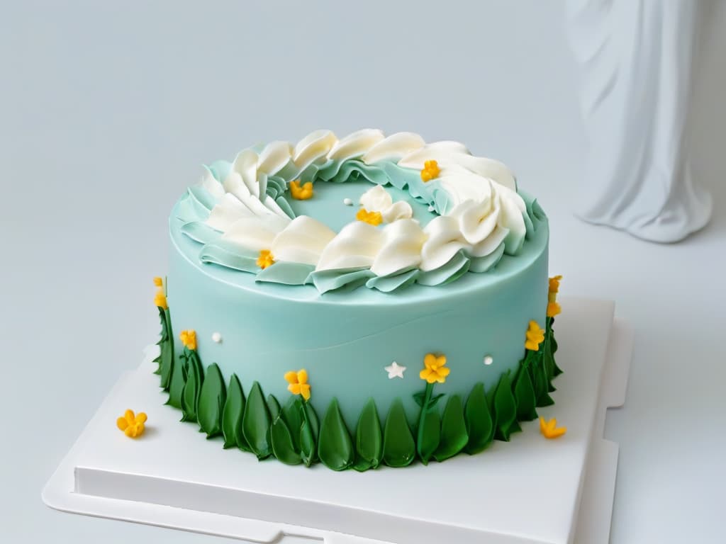  A closeup, ultradetailed image of a beautifully decorated cake with intricate licensed character figurines made from fondant and edible decorations, showcasing the artistry and creativity that can be achieved using licensed baking products. The cake is on a sleek, minimalistic white backdrop, highlighting the vibrant colors and meticulous details of the design. hyperrealistic, full body, detailed clothing, highly detailed, cinematic lighting, stunningly beautiful, intricate, sharp focus, f/1. 8, 85mm, (centered image composition), (professionally color graded), ((bright soft diffused light)), volumetric fog, trending on instagram, trending on tumblr, HDR 4K, 8K