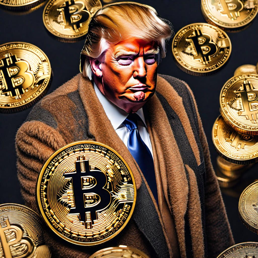  /hiresai Donald trump with bitcoins hyperrealistic, full body, detailed clothing, highly detailed, cinematic lighting, stunningly beautiful, intricate, sharp focus, f/1. 8, 85mm, (centered image composition), (professionally color graded), ((bright soft diffused light)), volumetric fog, trending on instagram, trending on tumblr, HDR 4K, 8K