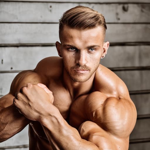 portrait+ style Russian queer fitness model blonde hunk dude face