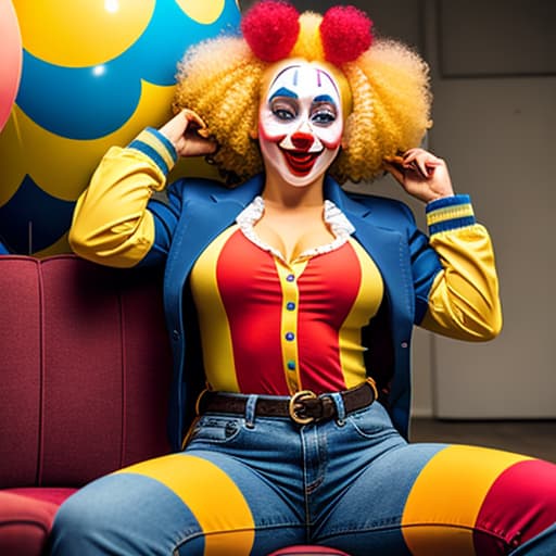  Female in clown in jeans at gun point