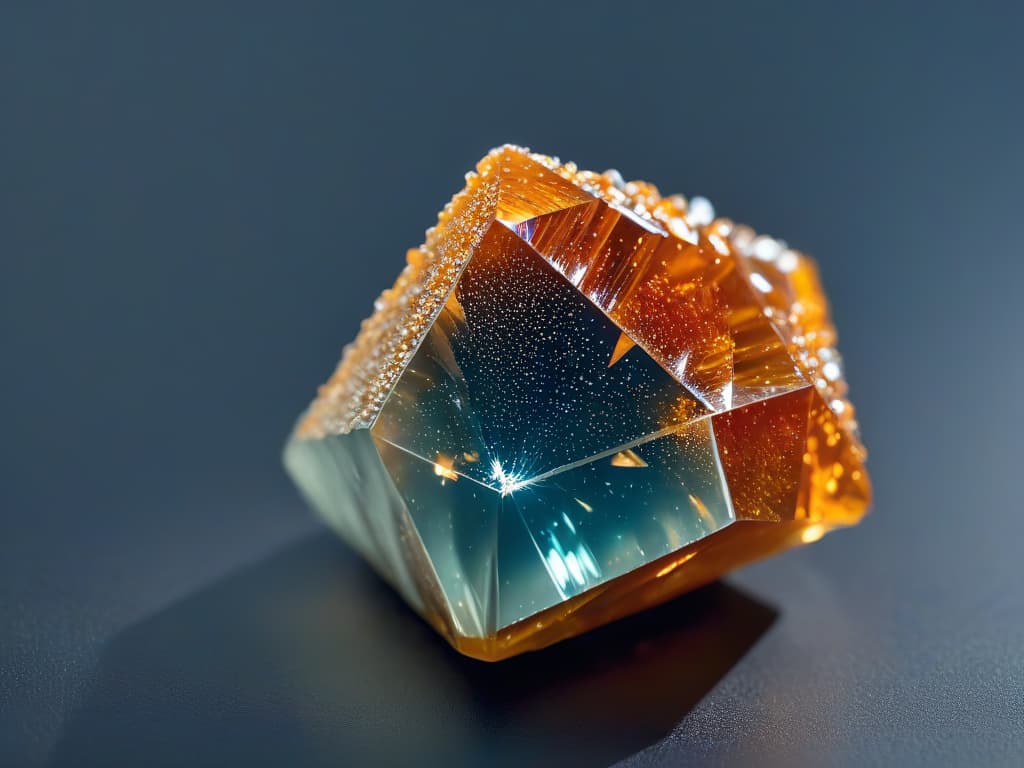  A closeup, ultradetailed image of a perfectly formed, ambercolored sugar crystal, glistening under a soft, diffused light. The crystal is flawlessly geometric, showcasing intricate facets and a pristine surface, capturing the essence of successful sugar crystallization. hyperrealistic, full body, detailed clothing, highly detailed, cinematic lighting, stunningly beautiful, intricate, sharp focus, f/1. 8, 85mm, (centered image composition), (professionally color graded), ((bright soft diffused light)), volumetric fog, trending on instagram, trending on tumblr, HDR 4K, 8K