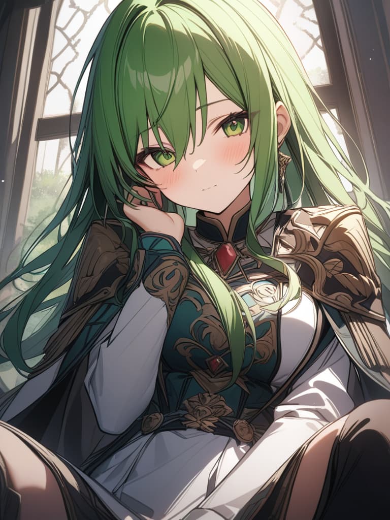  Green hair character Victoria dynasty, masterpiece, best quality,8k,ultra detailed,high resolution,an extremely delicate and beautiful,hyper detail